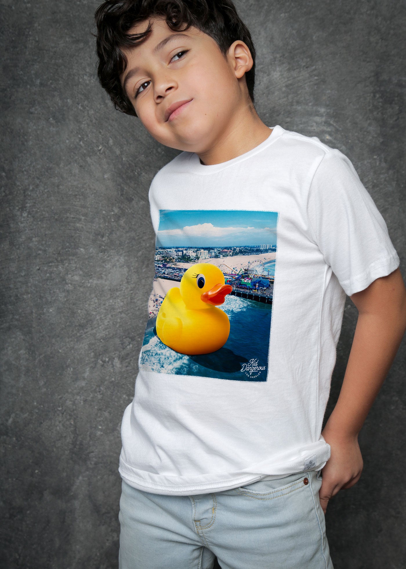 Rubber Ducky Pier Kid's White T-Shirt — Kid Dangerous