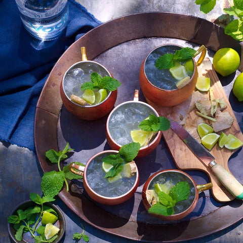 Moscow Mule cocktails in copper mule mugs