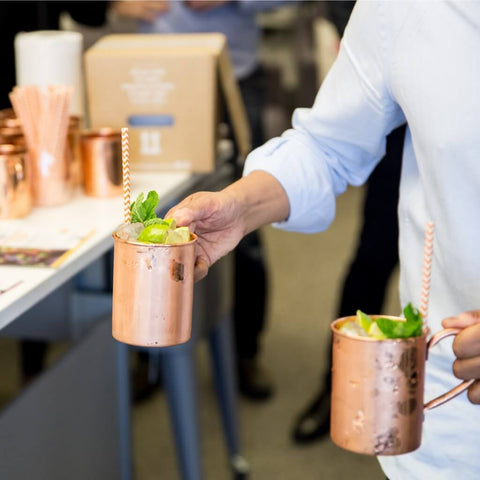 Moscow Mule cocktails in copper mule mugs