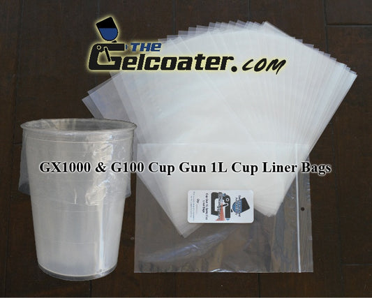 100 pack of 1L Disposable Cup Liners For GelCoater GX1000 & ES G100 Gelcoat  Spray Gun