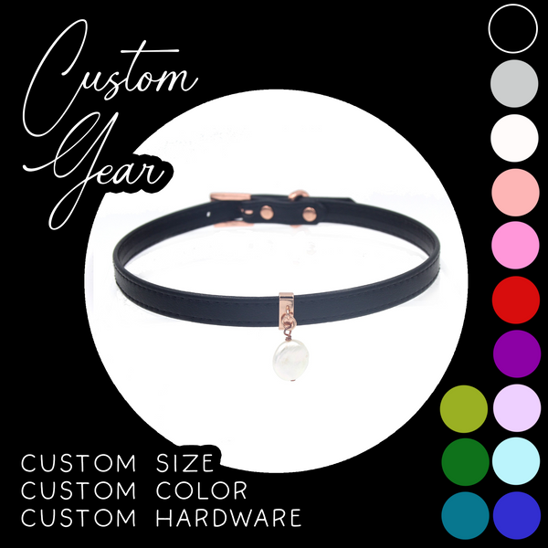 Custom Pearl Drop Leather Mini Collar - BDSM Day Collar
