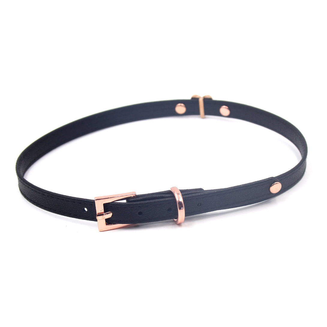 The Leather Candy Heart Charm Mini Collar in Black & Rose Gold ...