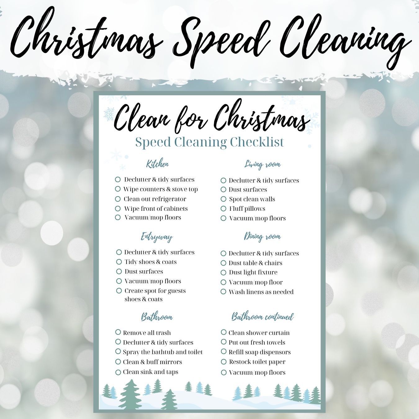 Clutter control, Speed cleaning, Speed cleaning checklist