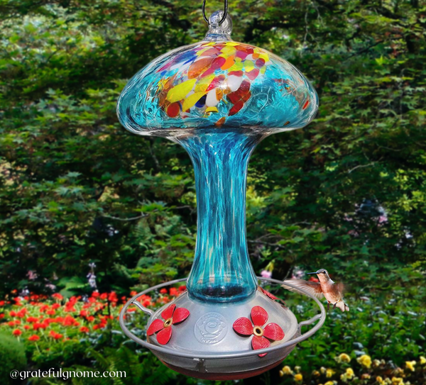 Blue Mushroom Hummingbird Feeder