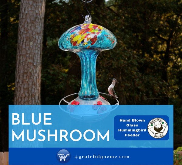 Blue Mushroom Hummingbird Feeder - 32 Fluid Ounces