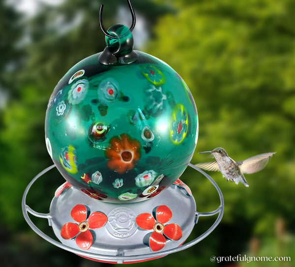 Green Globe with Wild Flowers Hummingbird Feeder