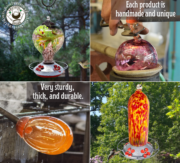 Grateful Gnome Blown Glass Hummingbird Feeders