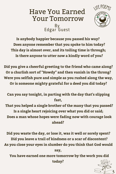 Life Poems - Have You Earned Your Tomorrow