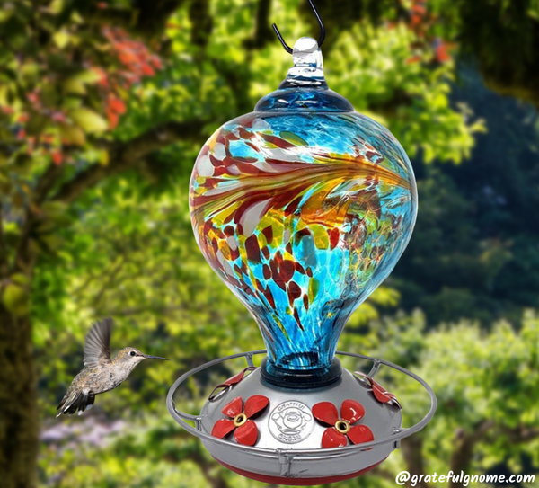 Beautiful and Unique Blown Glass Hummingbird Feeder