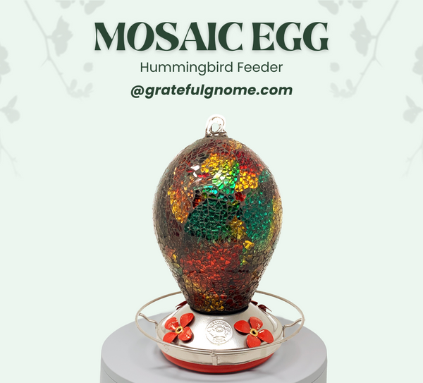 Mosaic Egg Hand Blown Glass Hummingbird Feeder