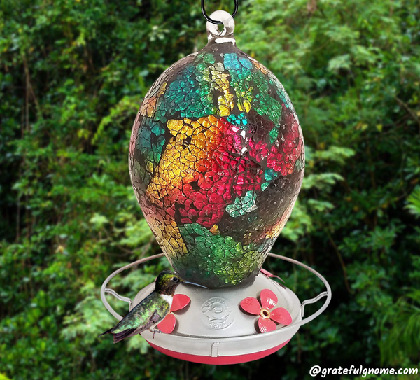 Mosaic Egg Hand Blown Glass Hummingbird Feeder