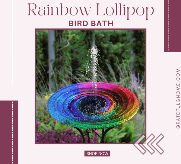 Rainbow Lollipop Hand Painted Glass Bird Bath