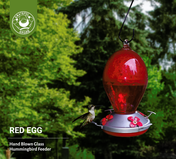 Red Egg - Hand Blown Glass Hummingbird Feeder