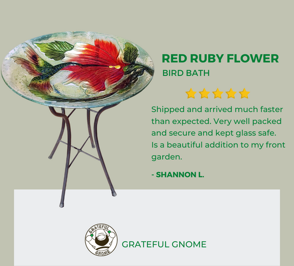 5 Star Review - Red Ruby Flower Bird Bath