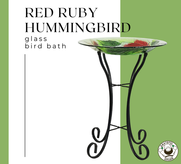 Red Ruby Hummingbird Glass Bird Bath