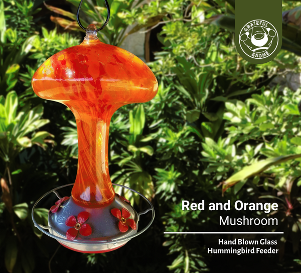 Red and Orange Mushroom Hummingbird Feeder