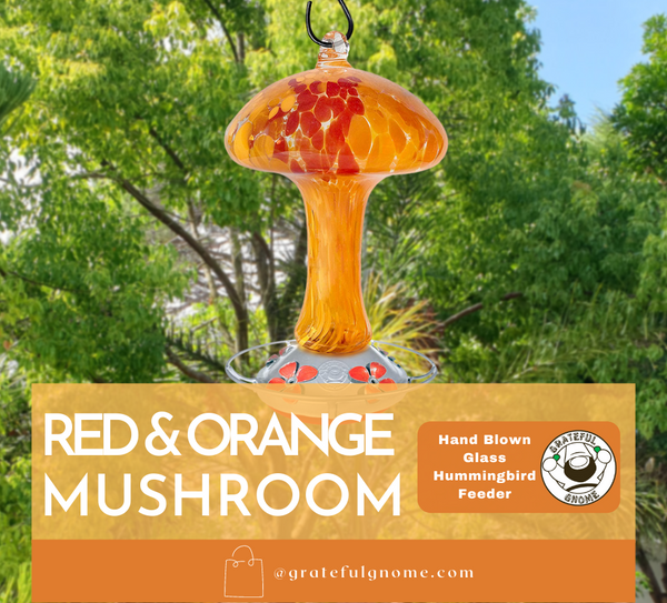 Red and Orange Mushroom Hummingbird Feeder - 32 Fluid Ounces