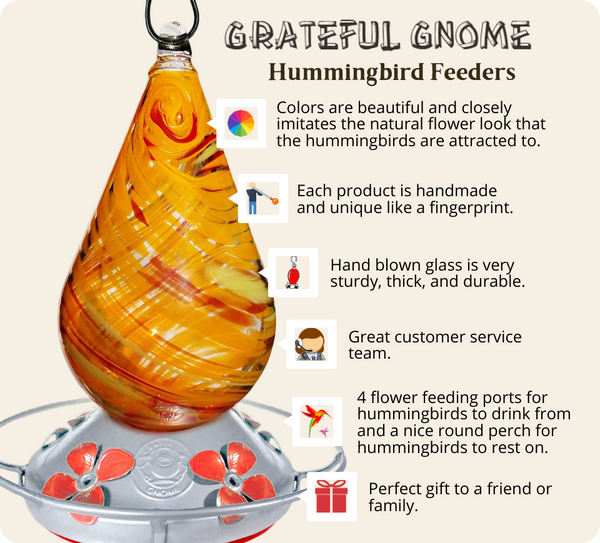 Grateful Gnome Glass Hummingbird Feeder