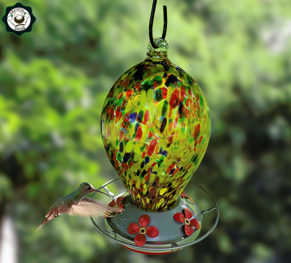 Attract Hummingbirds with Brightly Colored Blown Glass Hummingbird Feeder
