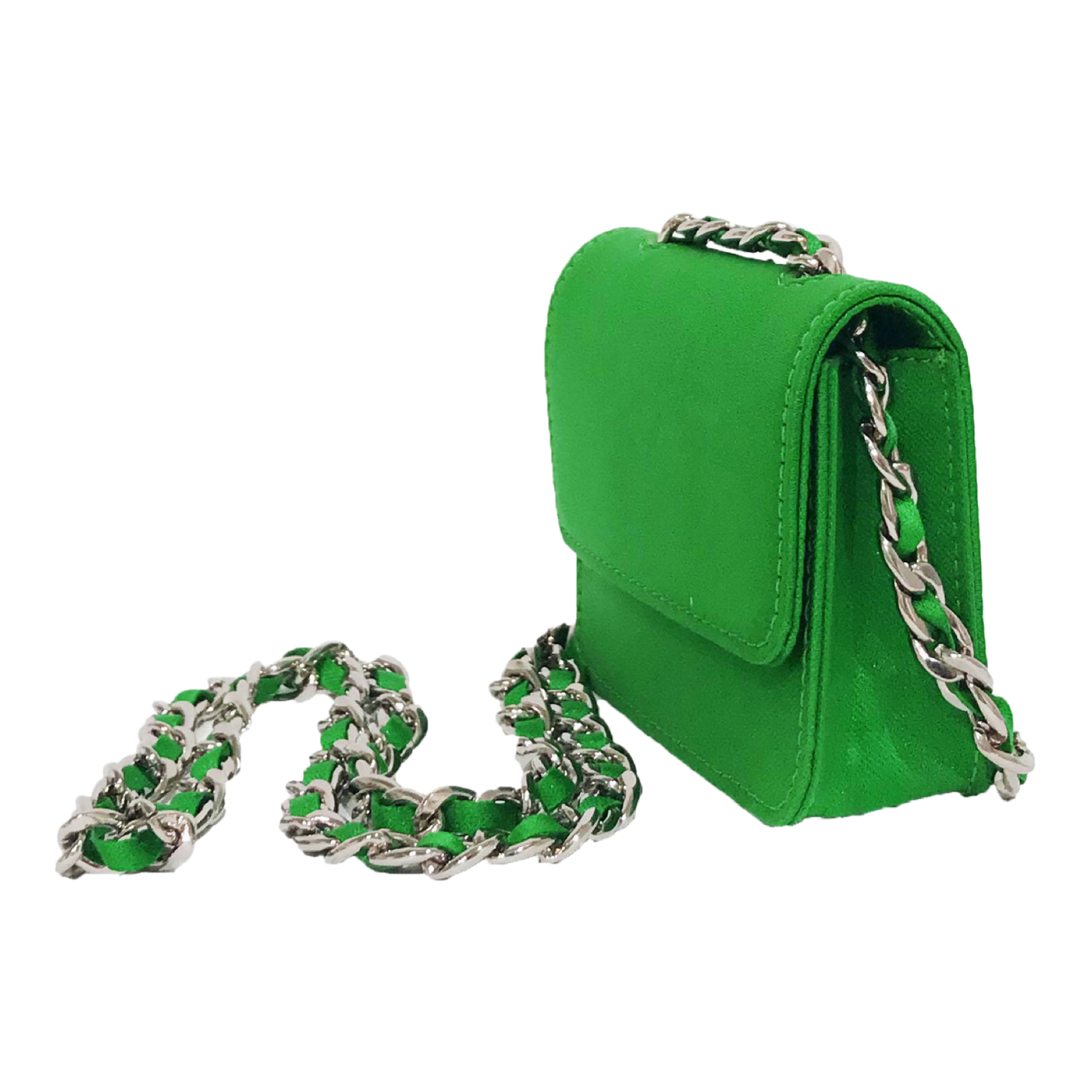 ITSY BITSY MICRO MINI SATIN GREEN CHAIN BAG