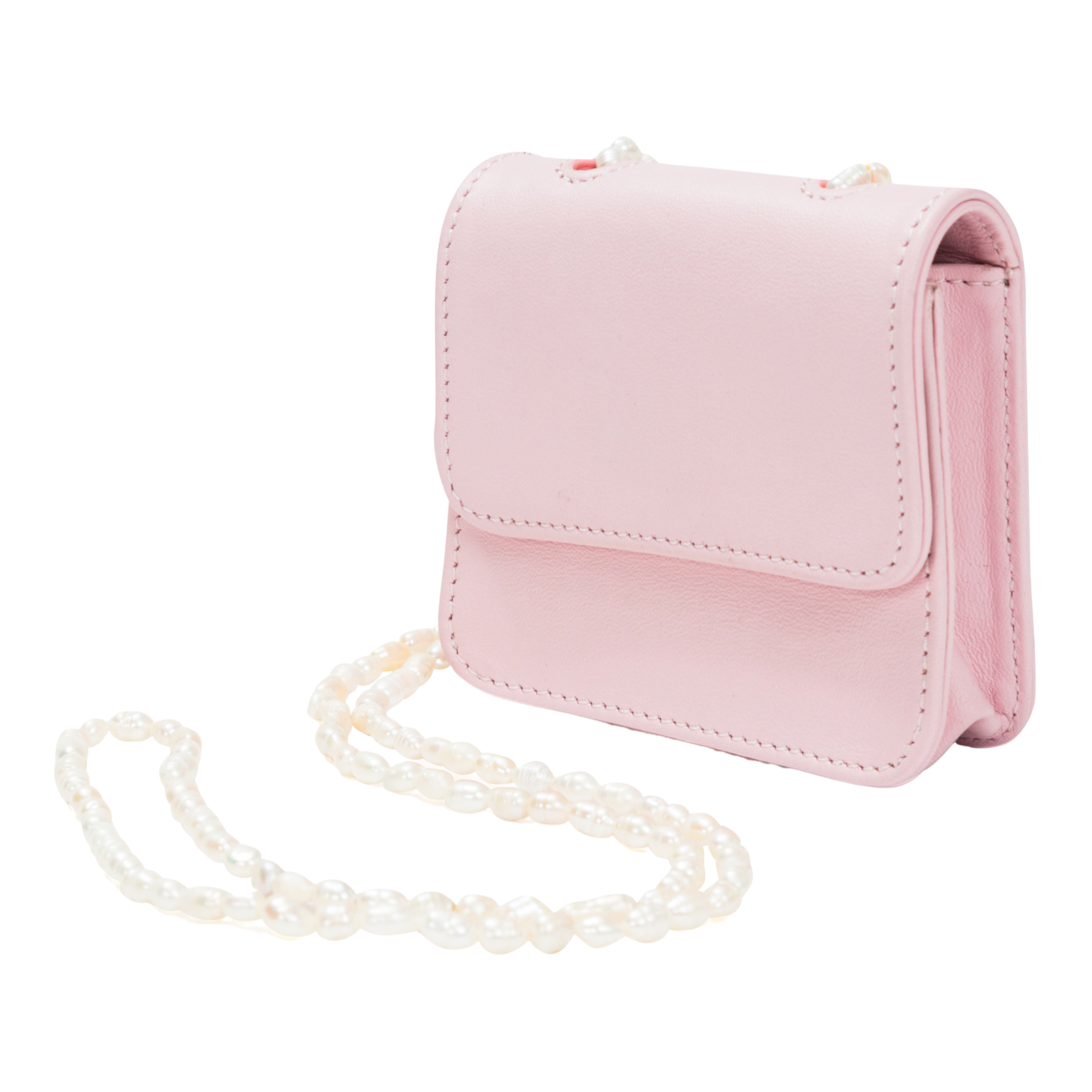 ITSY BITSY MICRO MINI PINK LEATHER PEARL STRAP BAG