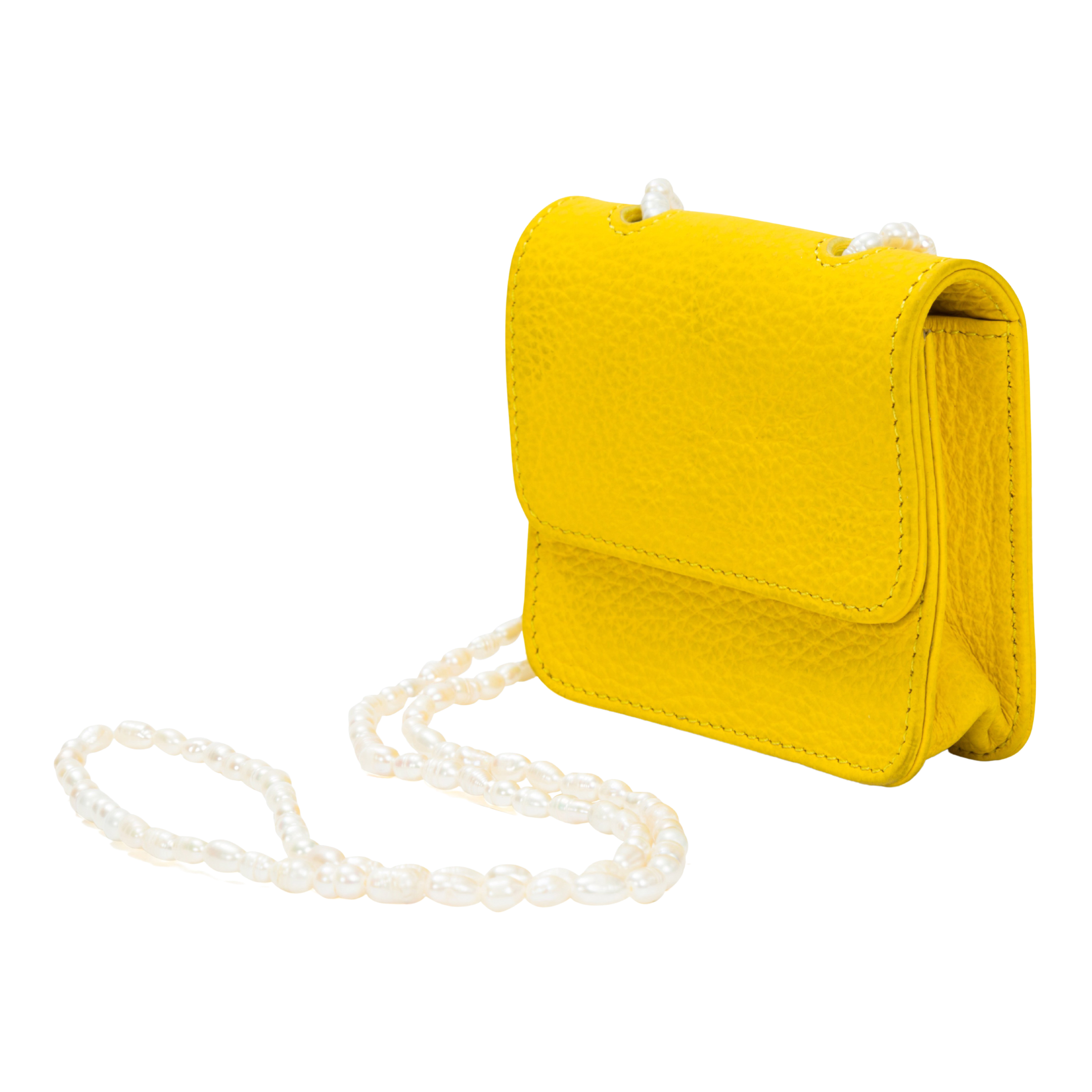 ITSY BITSY MICRO MINI YELLOW LEATHER PEARL STRAP BAG