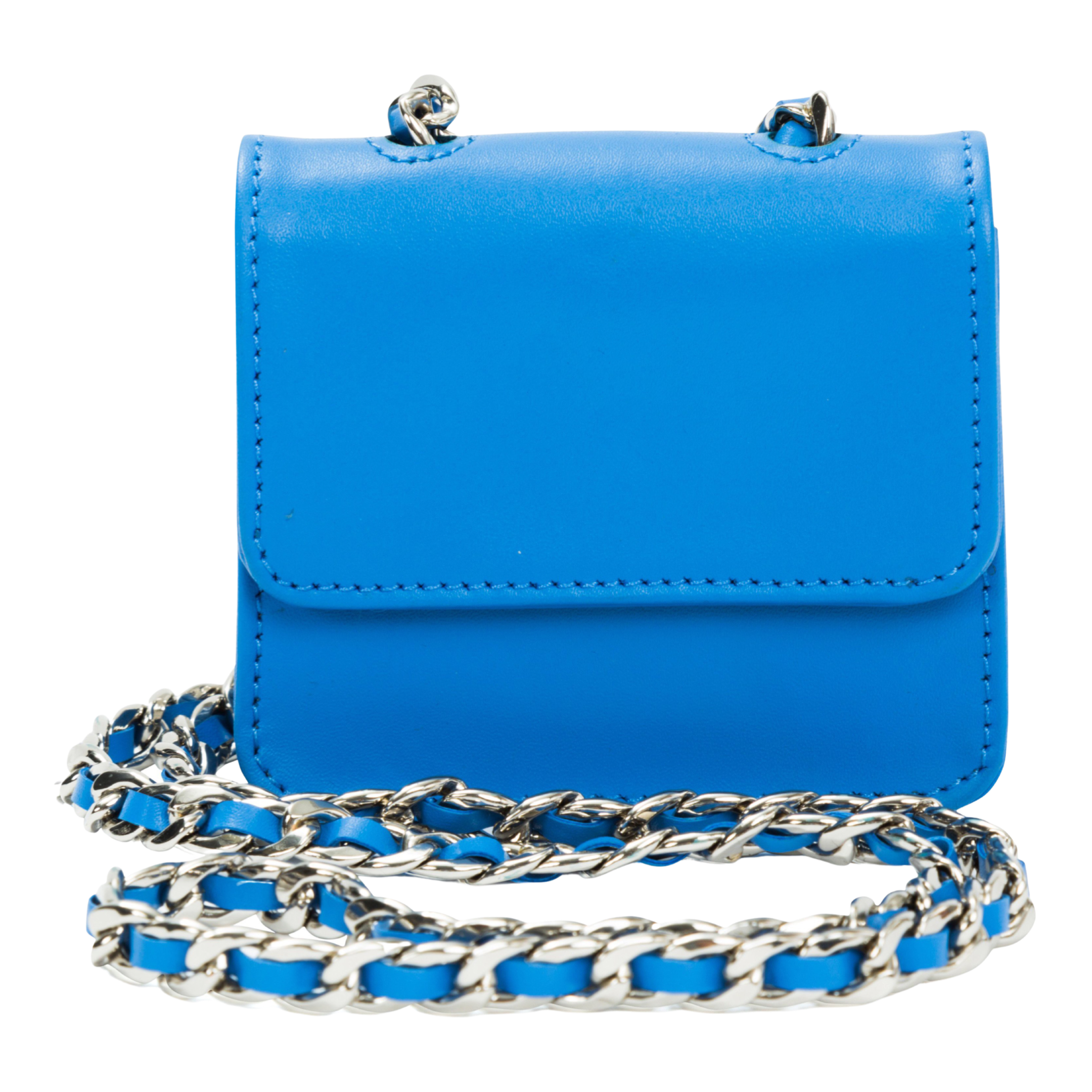 ITSY BITSY MICRO MINI BLUE LEATHER CHAIN BAG