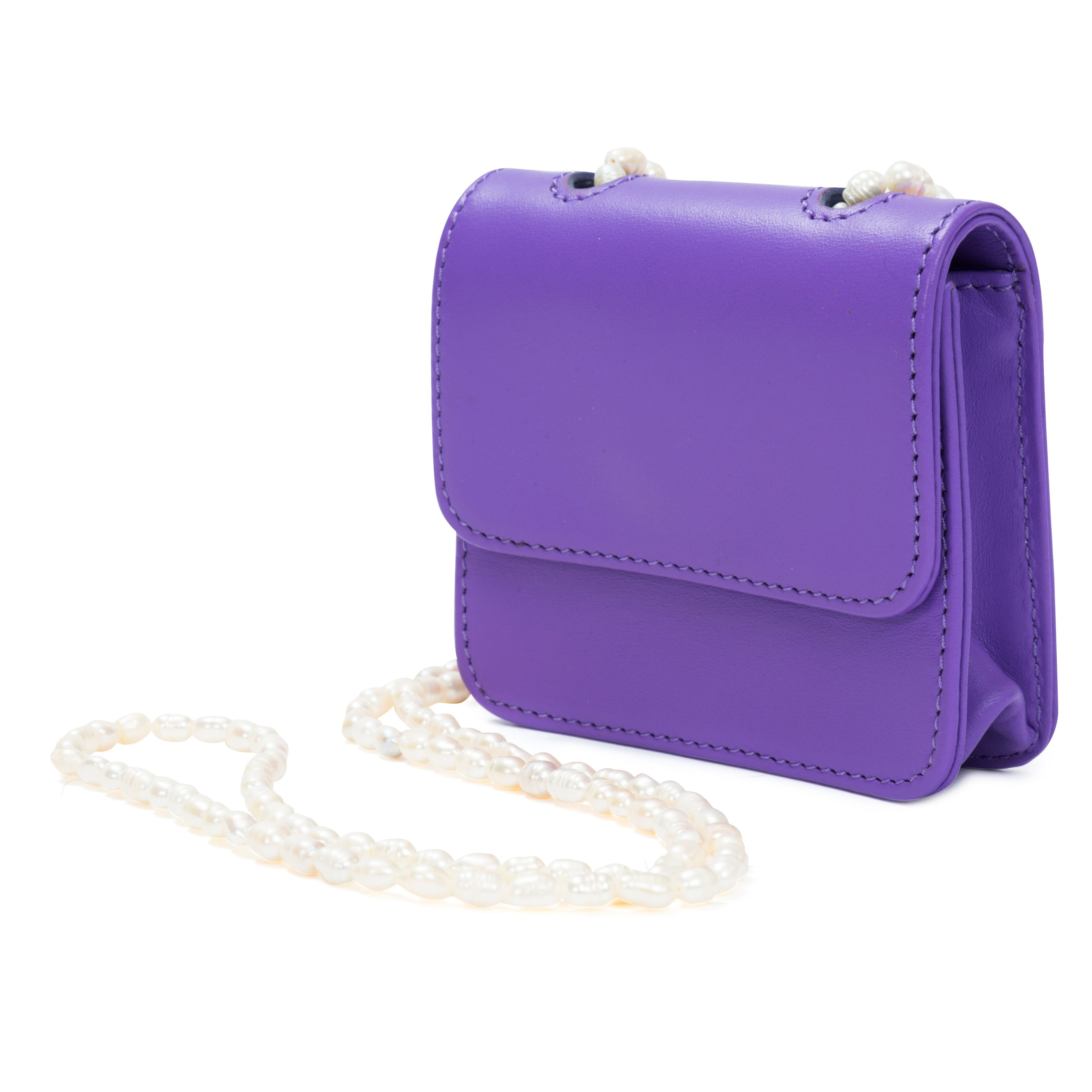 ITSY BITSY MICRO MINI PURPLE LEATHER PEARL STRAP BAG