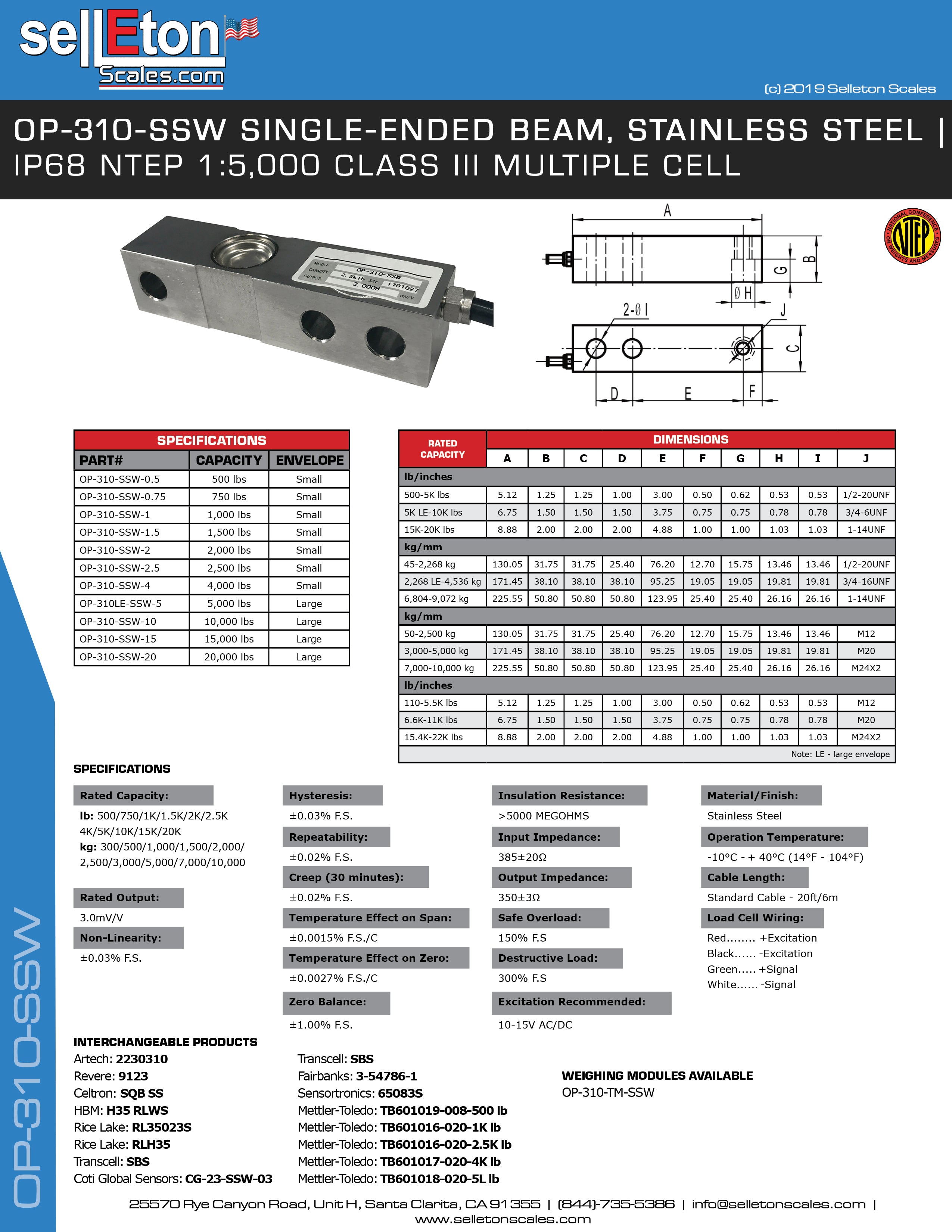 Op 310 Ssw Stainless Steel Single Ended Beam 500 To 20 000 Kg Selleton Scales