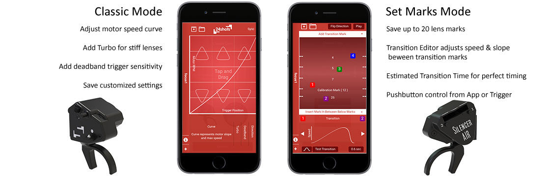 Silencer Air Follow Focus 24shots app modes classic and save marks