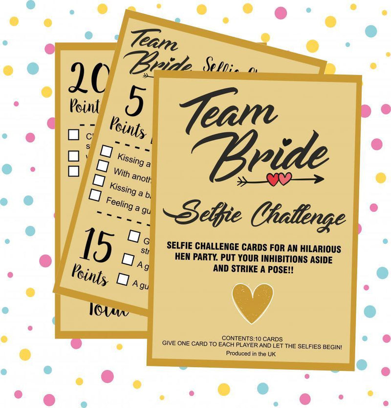 10 x Team Bride Selfie Challenge Cards - Hen Party Photo Selfie Game