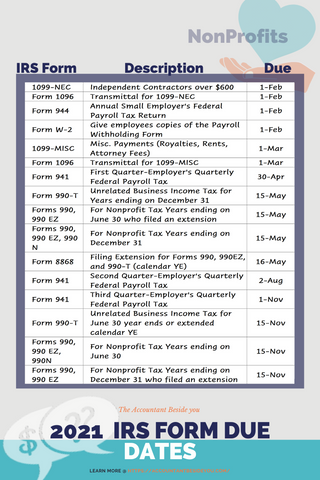 free church tax filing calendar