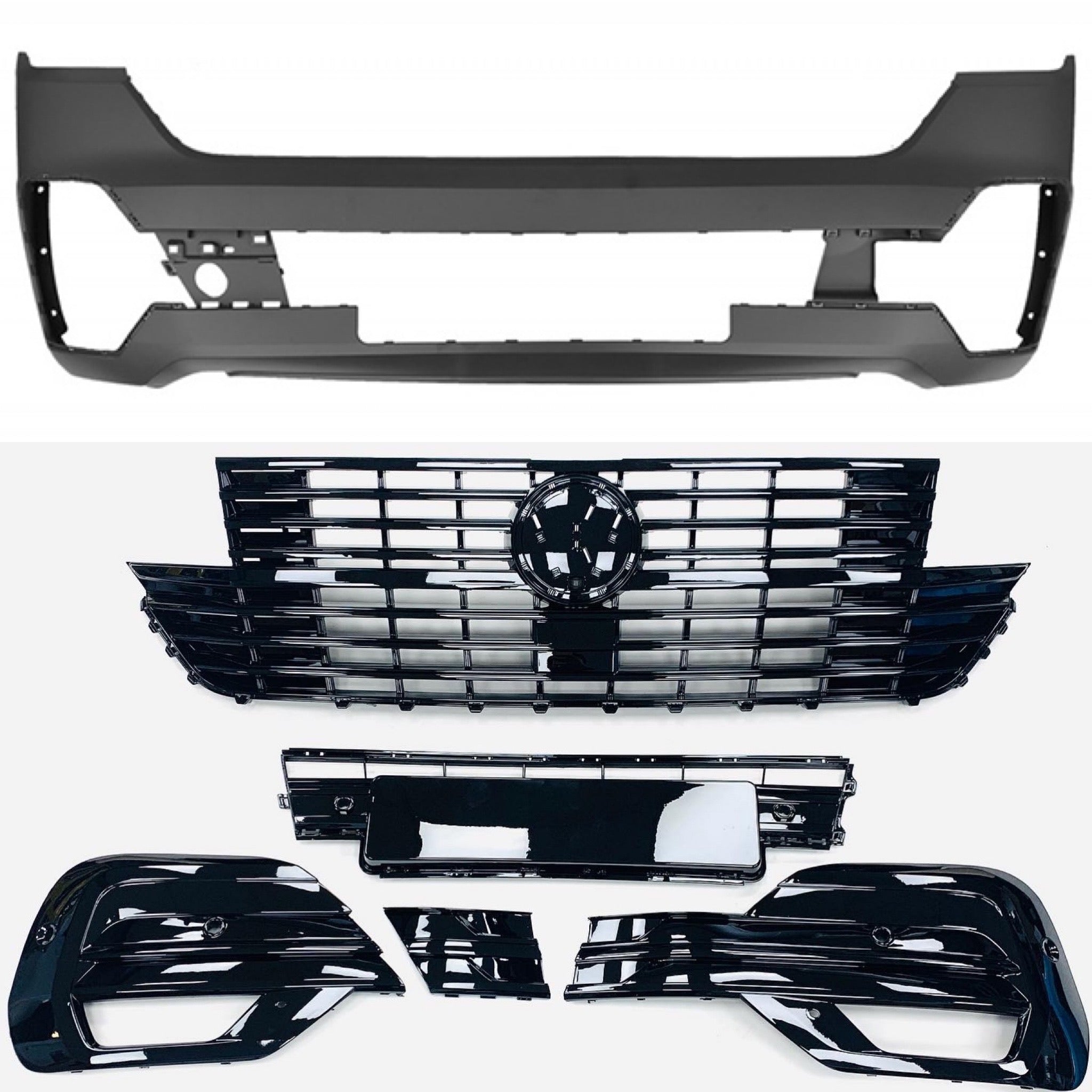 T6 Front & Rear Smooth Primed Bumpers & Gloss Black Grille 15 Onwards –  Travelin-Lite