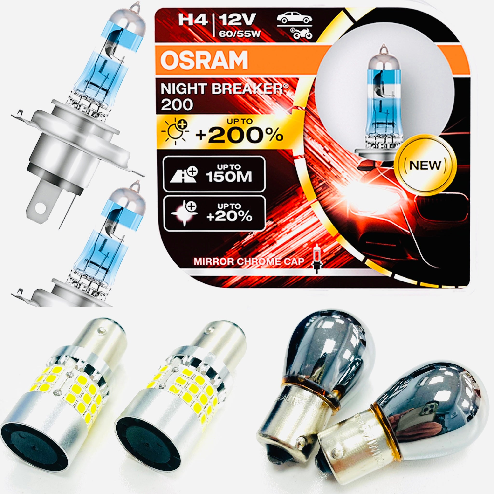 H4 Osram Night Breaker 200 (Pair) & LED side light bulbs