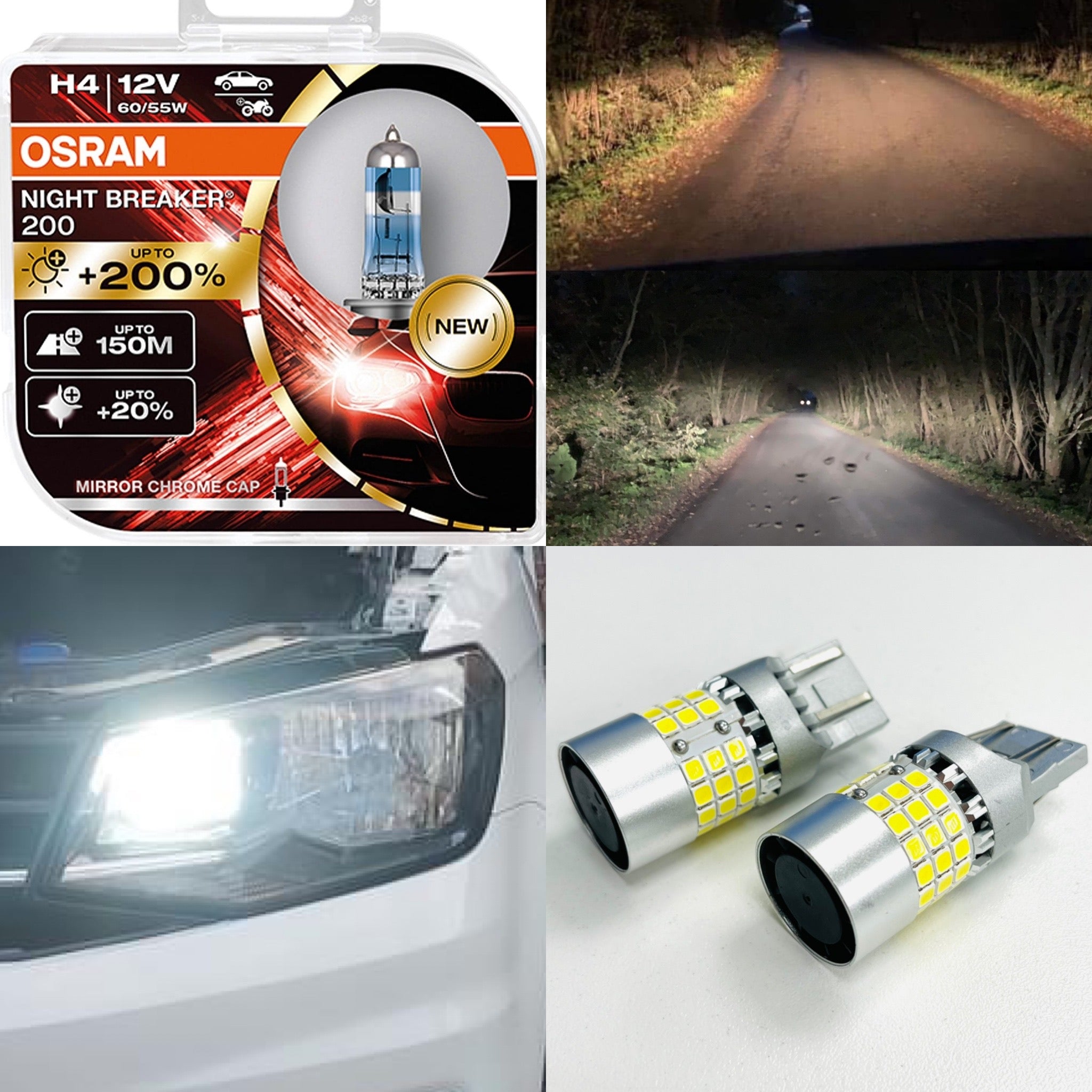 H4 Osram Night Breaker 200 (Pair) & LED side light bulbs – Travelin-Lite