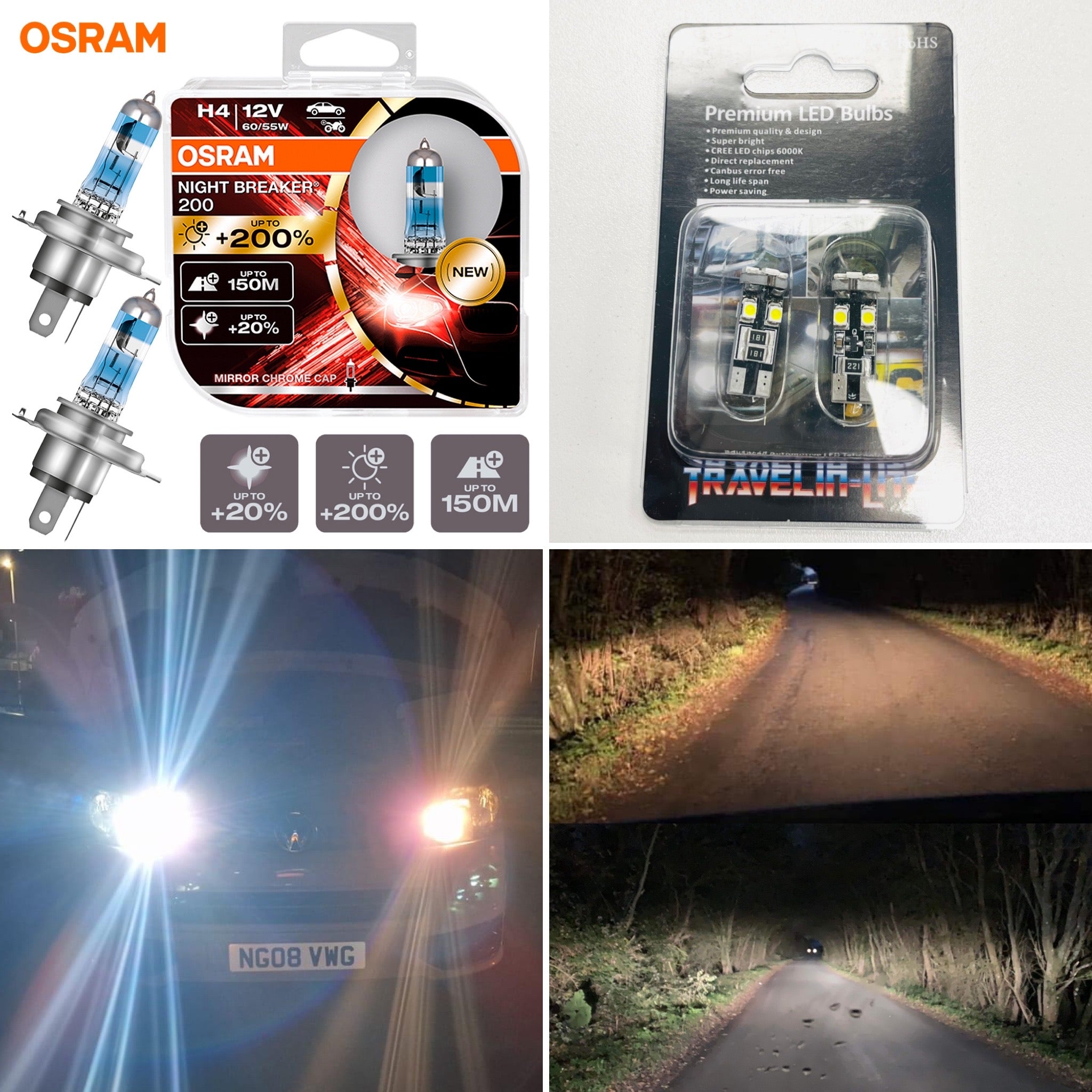 OSRAM Night Breaker 200 H4 9003 Car Halogen Headlight +200% More