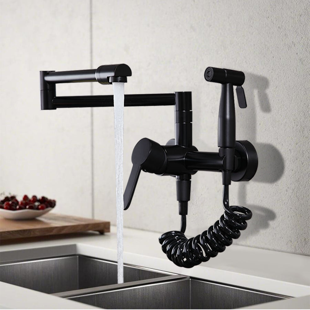 Wisewater Kitchen Faucet with Sprayer, Rotatable WallMount Taps for