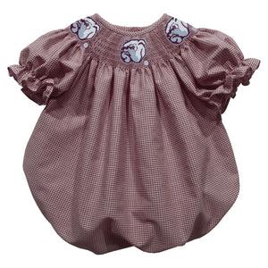 Mississippi State Bulldogs Smocked Maroon Gingham Girls Bubble - Fincher's Inc.