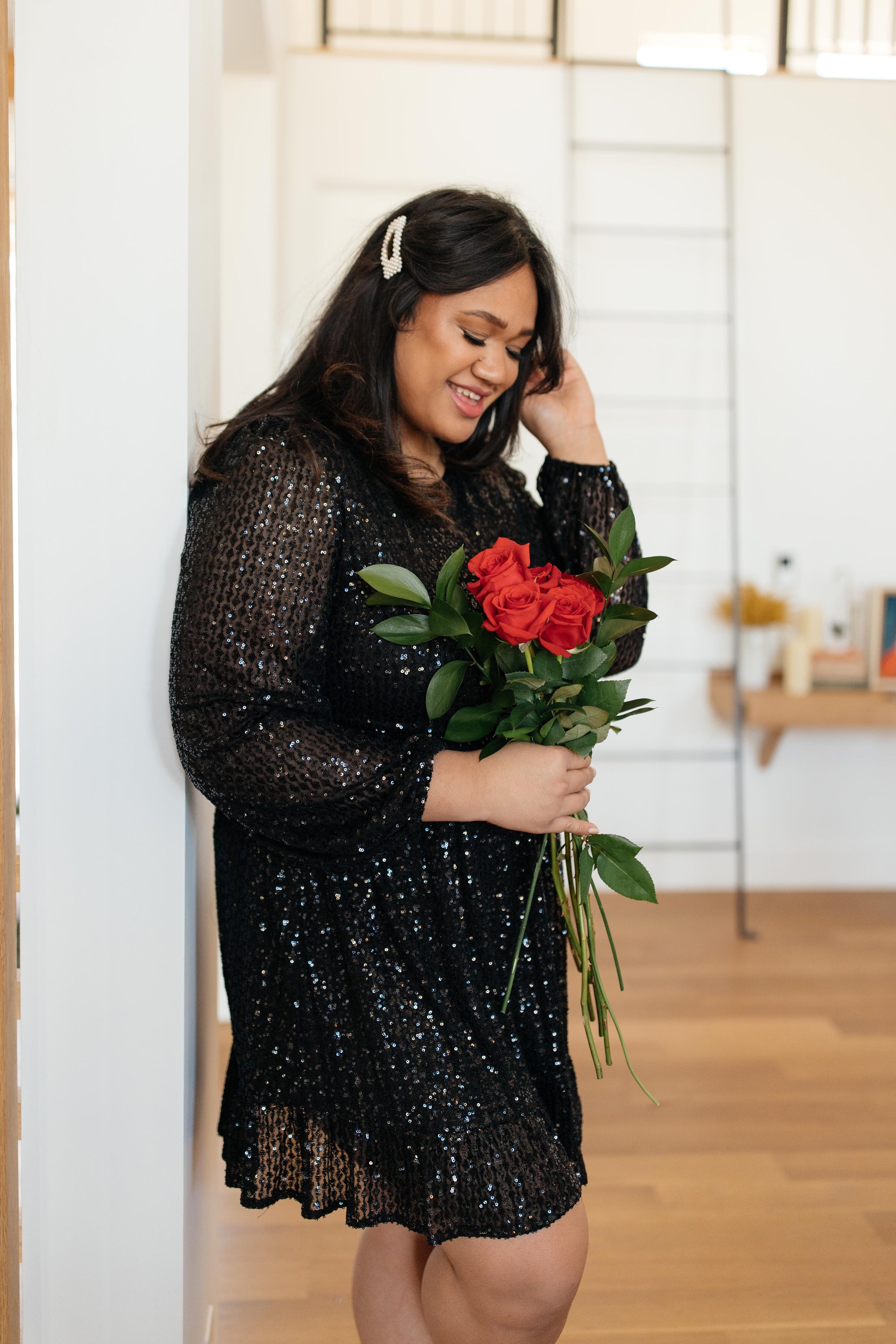 alma sequin black dress