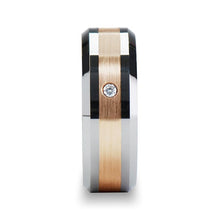 Load image into Gallery viewer, Rose Gold Inlay Tungsten Carbide Ring with White Diamond, Beveled