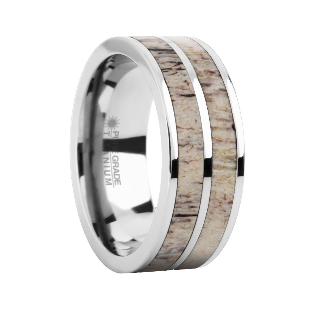 Naturally Harvested Deer Antler Inlay Titanium Wedding Ring