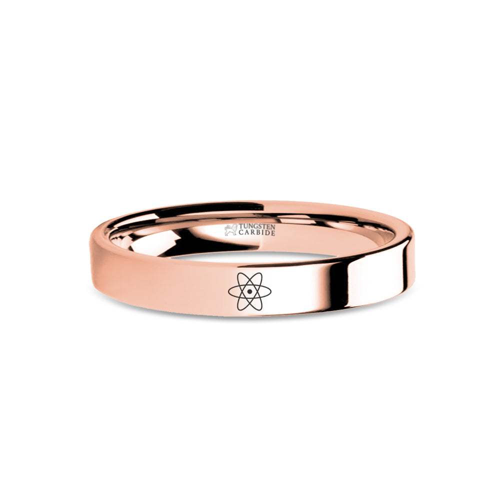 Atom Nucleus Proton Electron Engraved Rose Gold Tungsten Ring