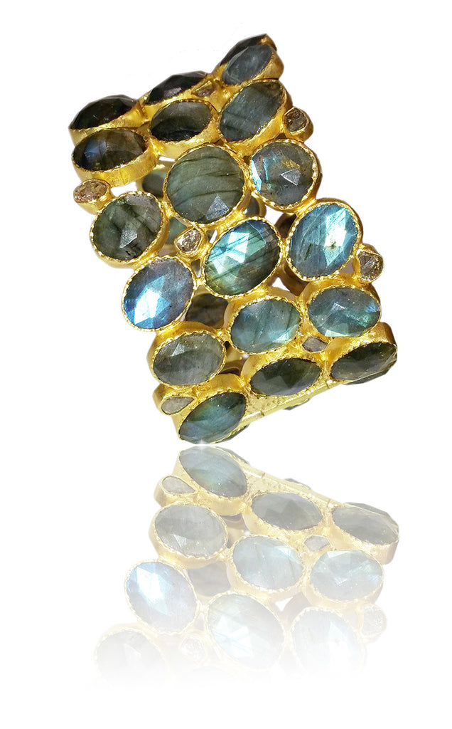 Mosaic Jaipur Cobblestone Cuff Labradorite with Rough Cut Diamond (Tri ...