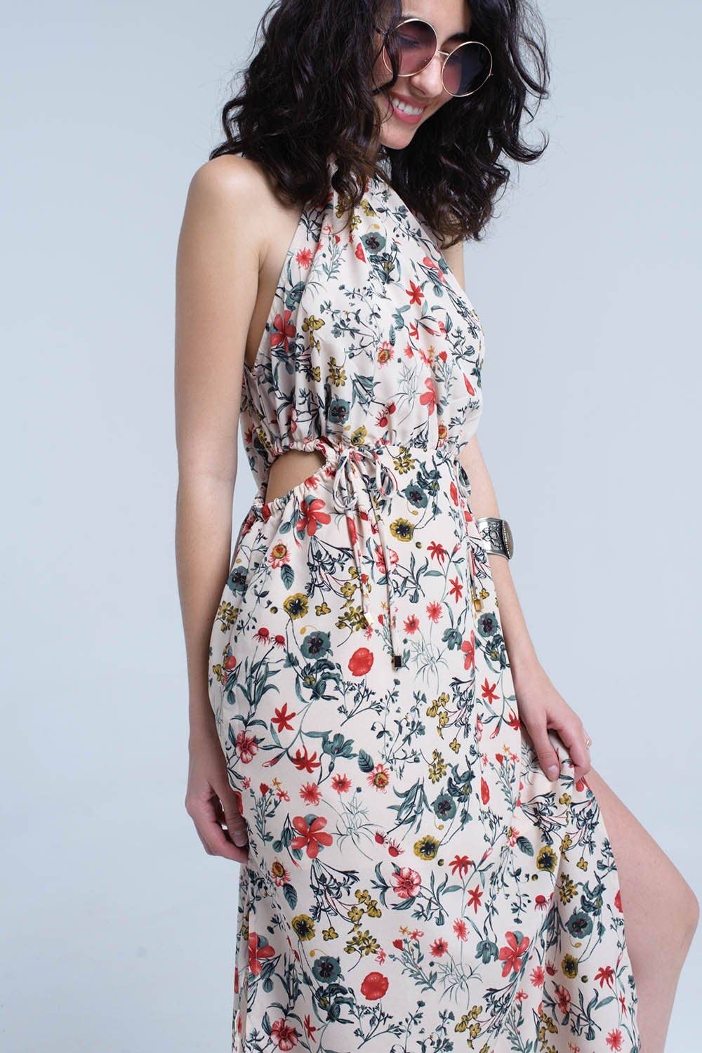 full flower cut out midi dress