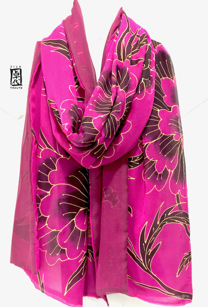 Pink Chiffon Silk Wrap, Reversible Kimono Floral