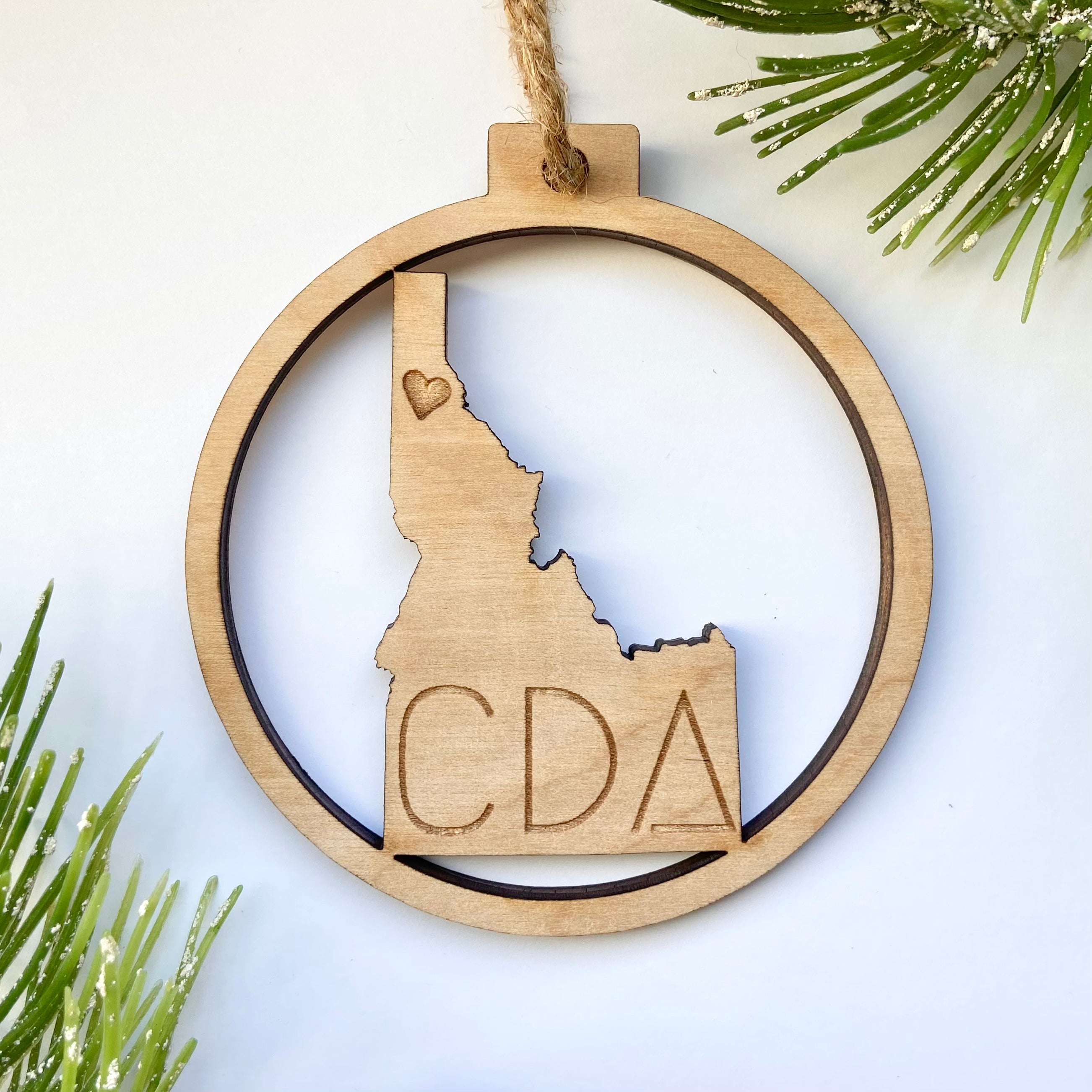 CDA, Coeur d’Alene Idaho Round Wood Christmas Ornament