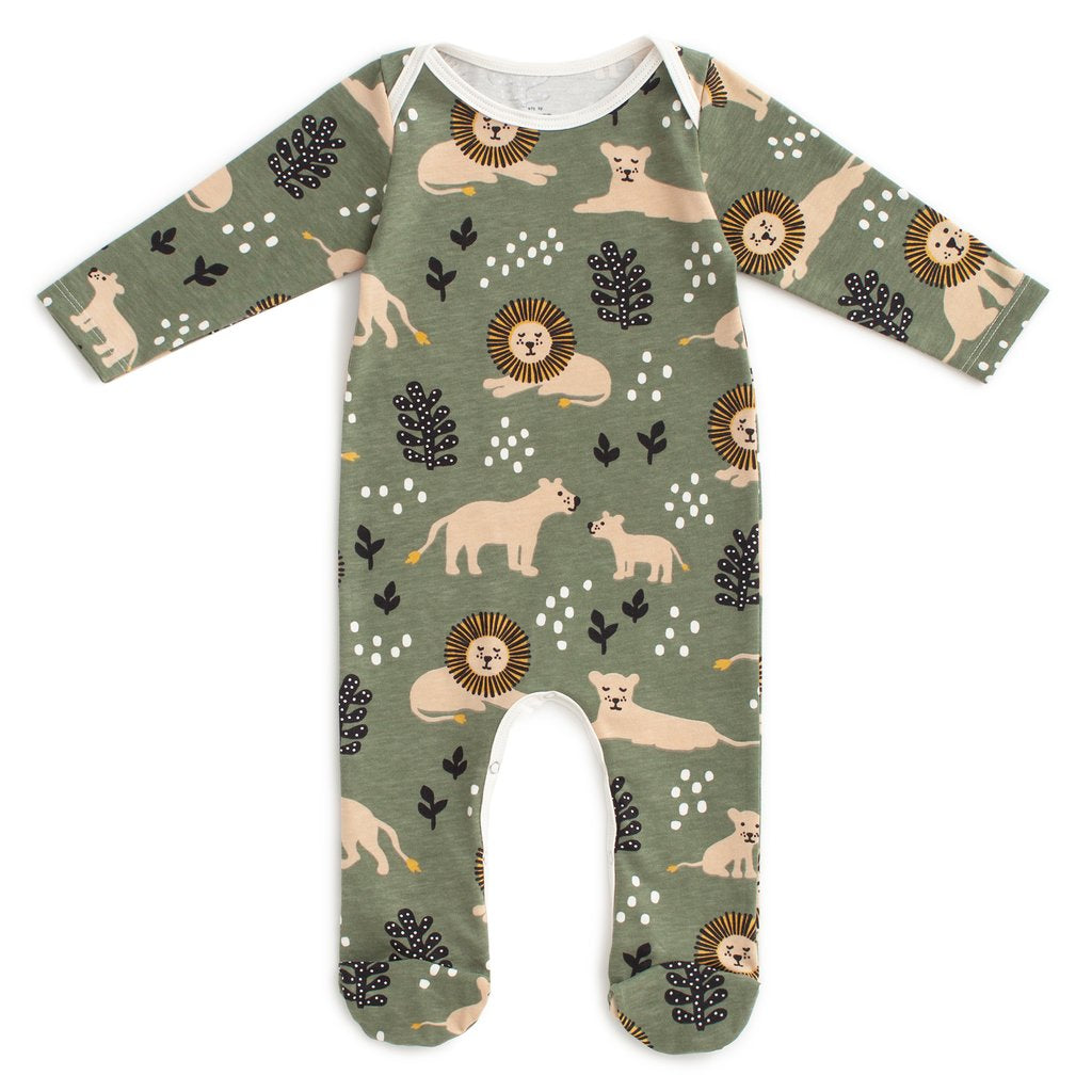 Footed Romper, Lions Forest Green