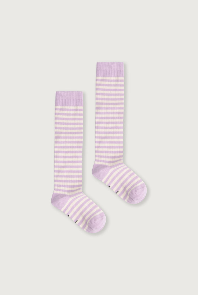 Long Ribbed Socks, Purple Haze/Cream