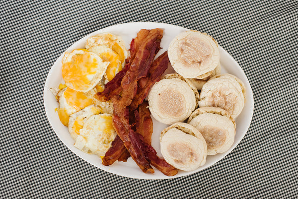 Bacon, eggs, and English muffins breakfast sandwich