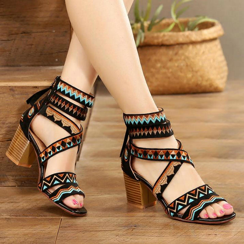 black boho sandals